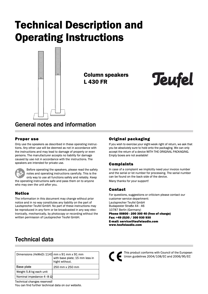 Página 1 del manual Manual de usuario Teufel L 430 FR