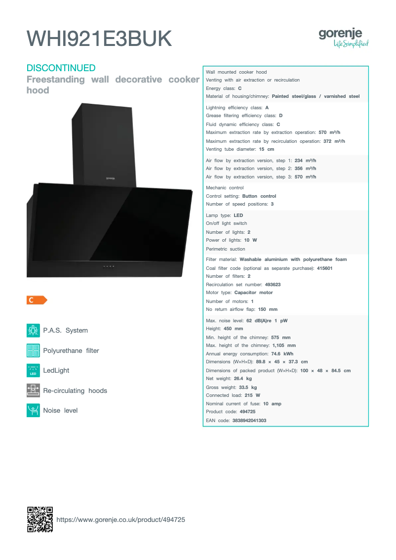 Page n°1 - Fiche technique Gorenje WHI921E3BUK