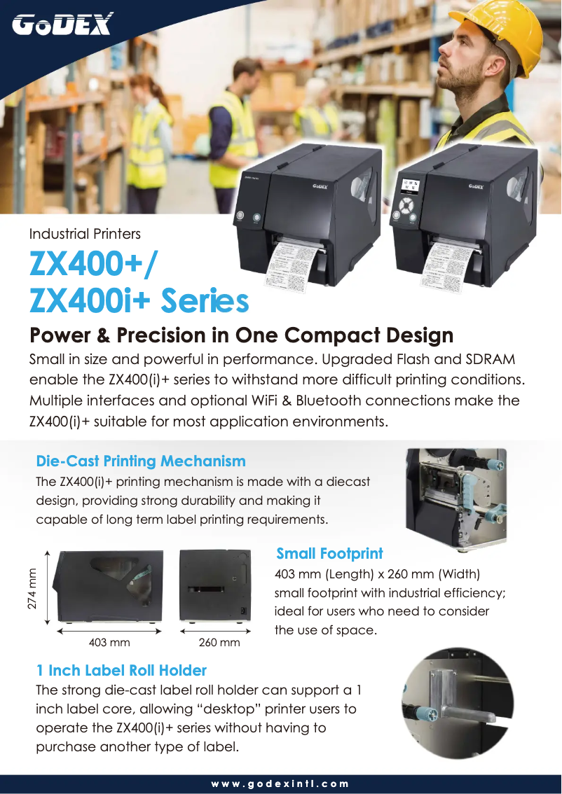 Page 1 de la notice Brochure Godex ZX430i
