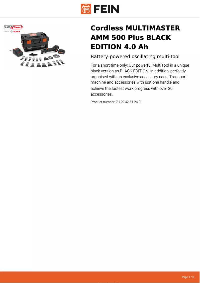 Página 1 del manual Ficha técnica Fein Multimaster AMM 500 Plus