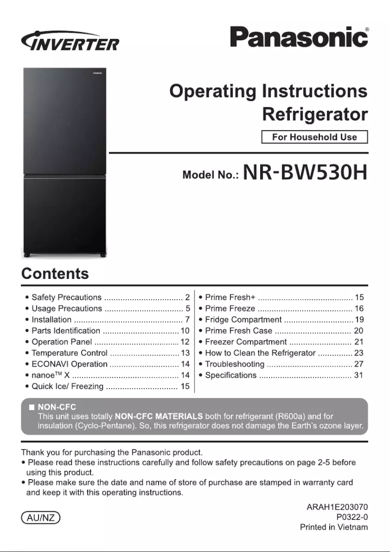 Página 1 del manual Manual de usuario Panasonic NR-BW530H