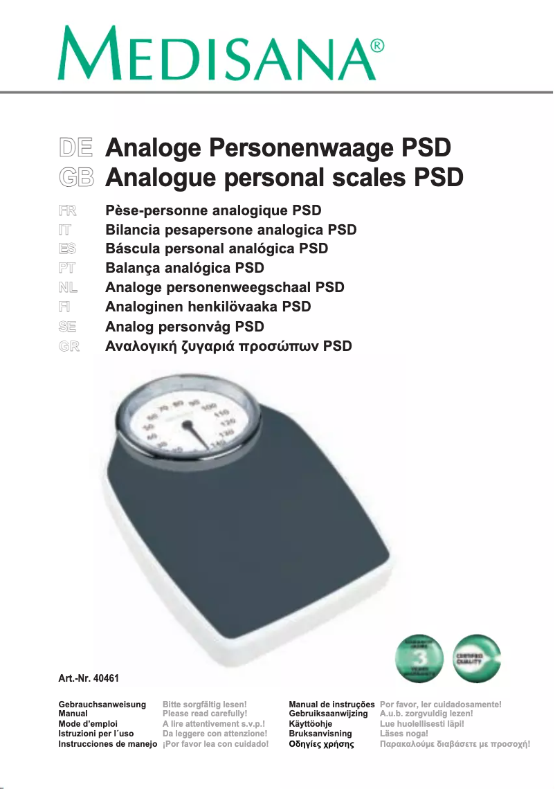 Page 1 de la notice Manuel utilisateur Medisana PSD