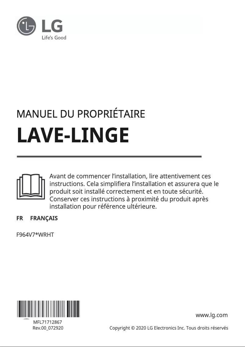 Page 1 de la notice Manuel utilisateur LG F964V71WRHT