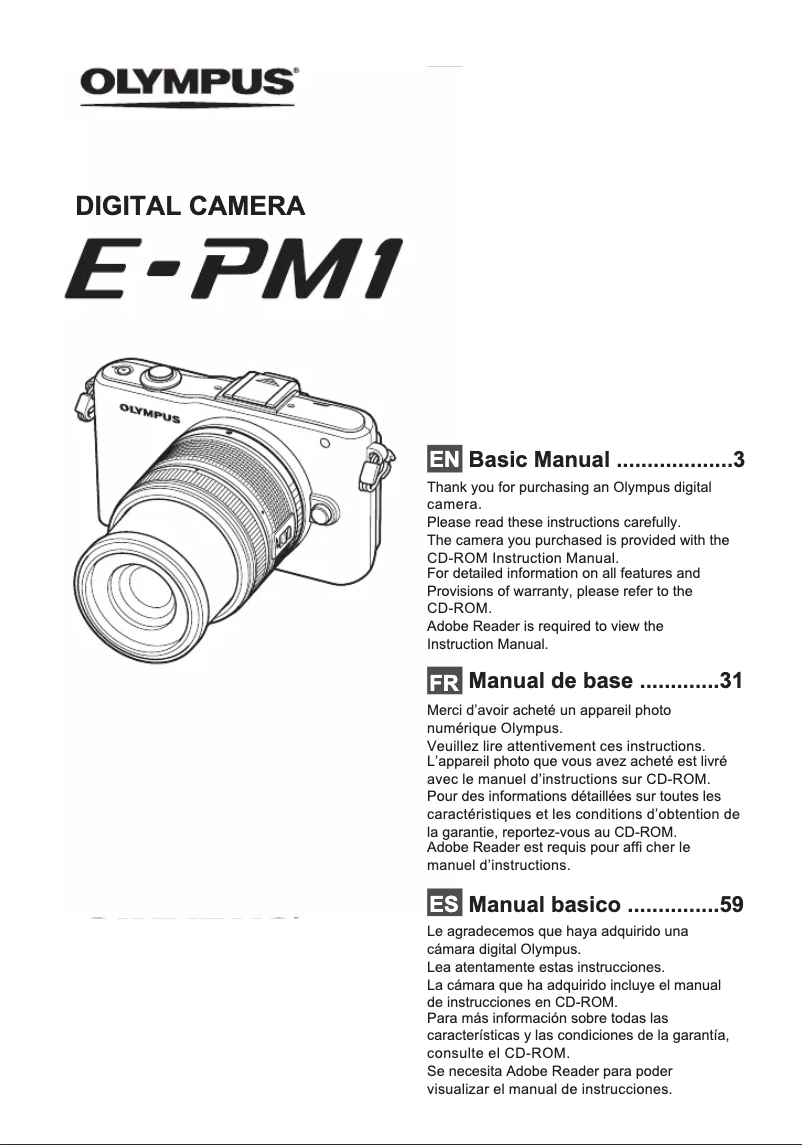 Page 1 de la notice Manuel utilisateur Olympus PEN E-PM1