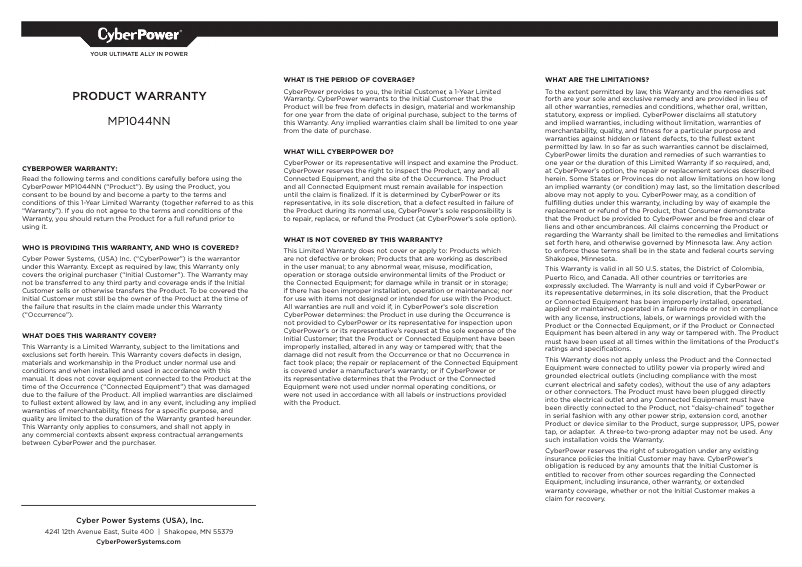 Image de la première page du manuel de l'appareil MP1044NN