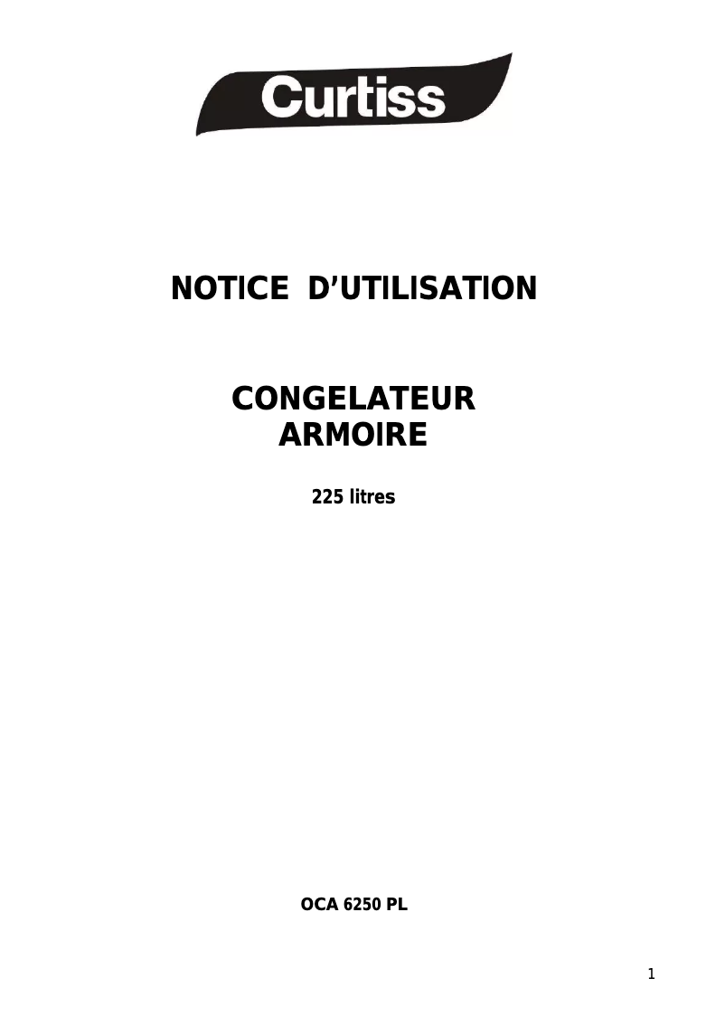 Page 1 de la notice Manuel utilisateur Curtiss OCA6250PL