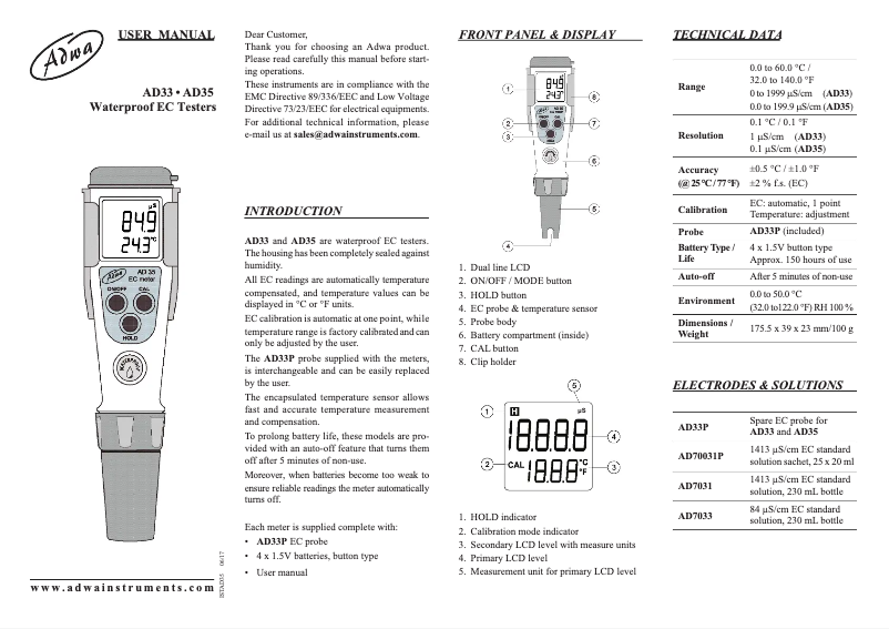 Page n°1 - Manuel utilisateur Adwa AD35