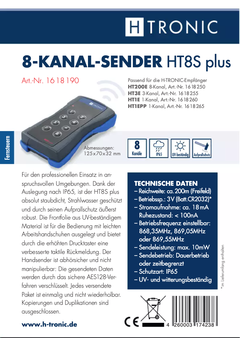 Page n°1 - Manuel utilisateur H-Tronic HT8S plus