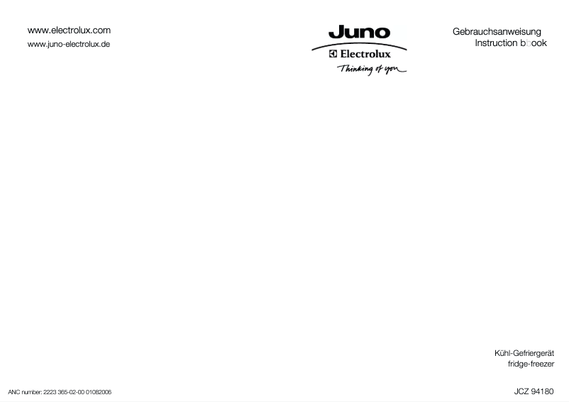 Page 1 de la notice Manuel utilisateur Juno Electrolux JCZ94180