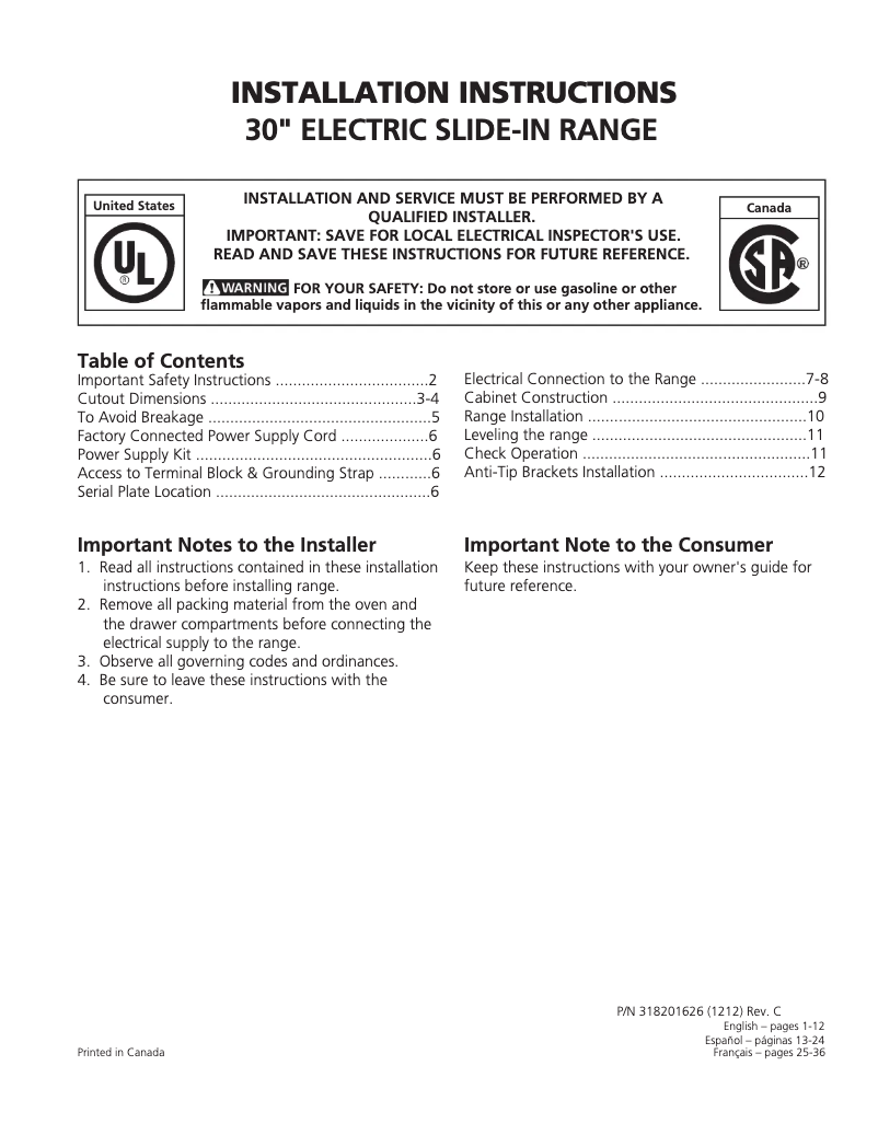 Page 1 de la notice Guide d'installation Electrolux EI30ES55JS