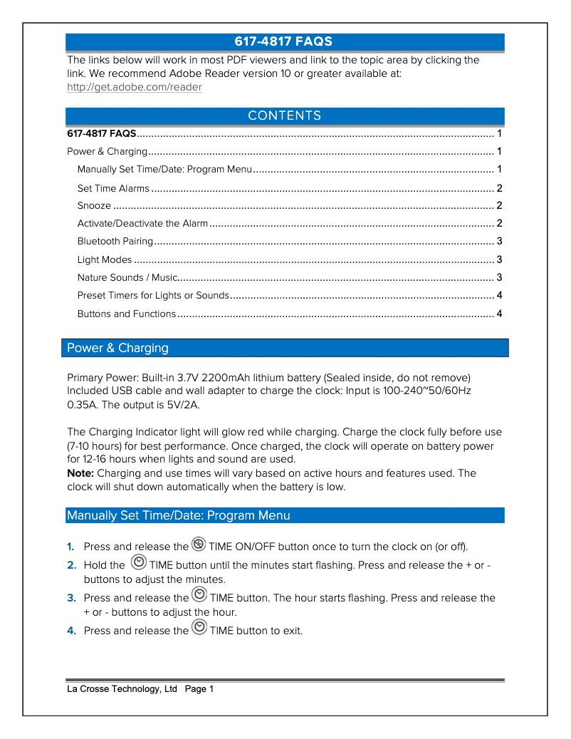 Page n°1 - FAQ La Crosse Technology 617-4817-INT