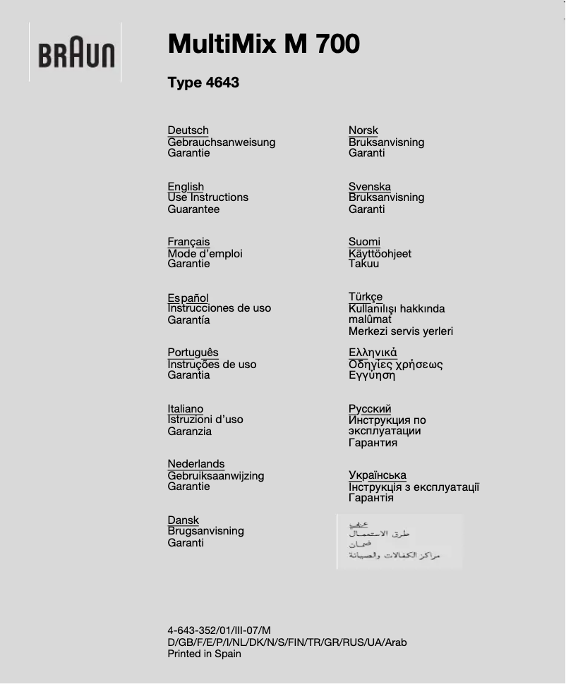 Page 1 de la notice Manuel utilisateur Braun MultiMix M700 (4643)