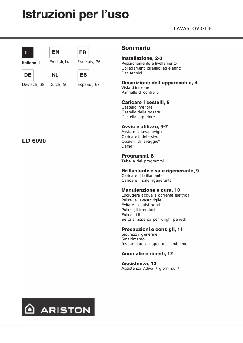 Page n°1 - Manuel utilisateur Hotpoint Ariston LD 6090 EU