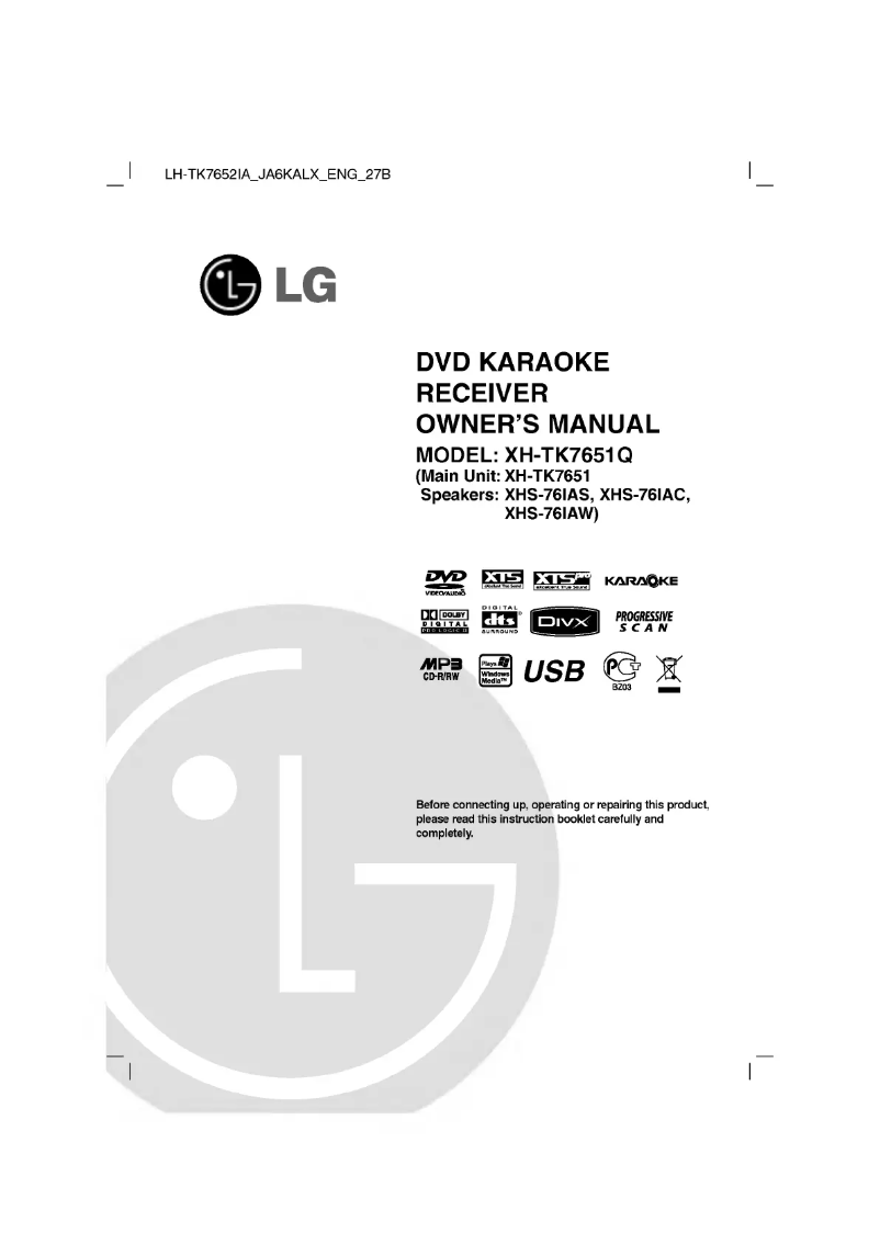 Page n°1 - Manuel utilisateur LG XH-TK7651Q