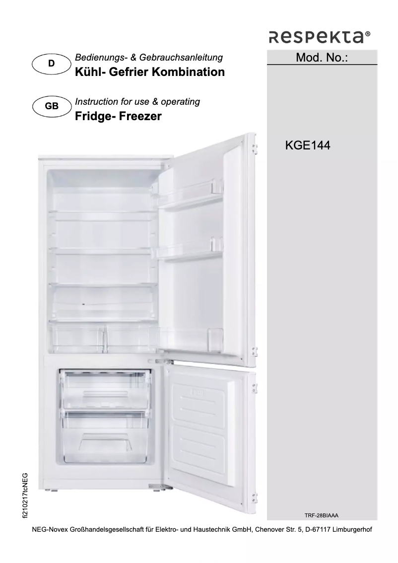 Page 1 de la notice Manuel utilisateur Respekta Esko KGE144