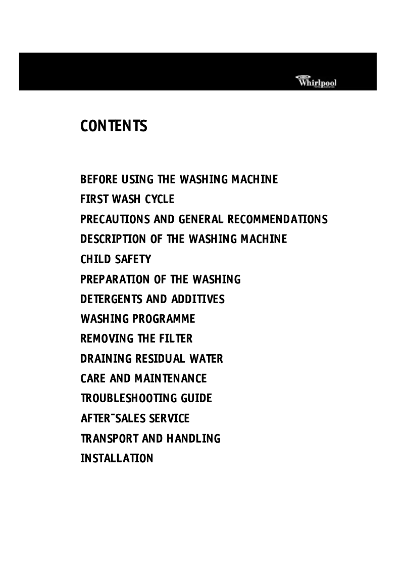 Page 1 de la notice Manuel utilisateur Whirlpool AWM 5109
