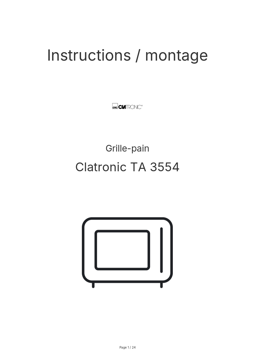 Page n°1 - Instructions / montage Clatronic TA 3554