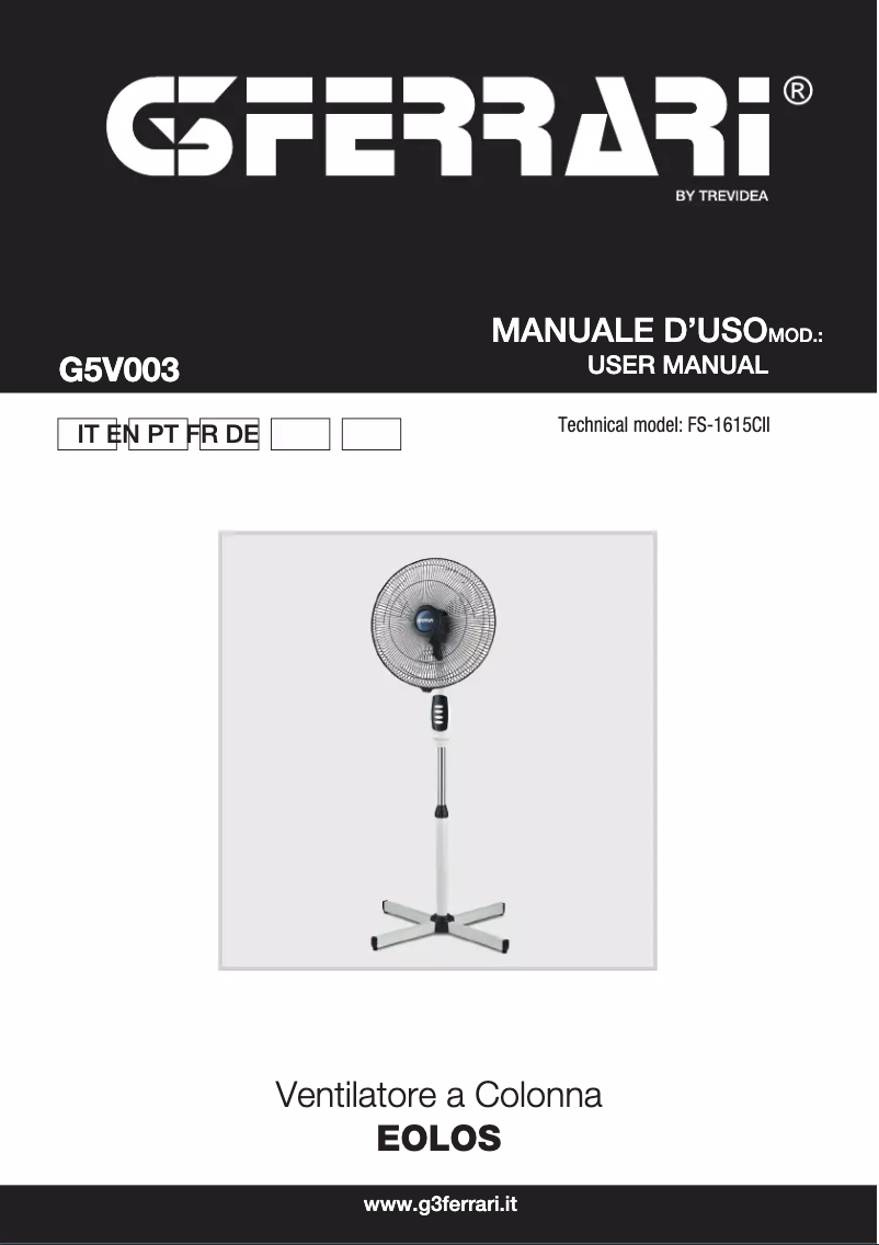 Image de la première page du manuel de l'appareil Eolos G5V003