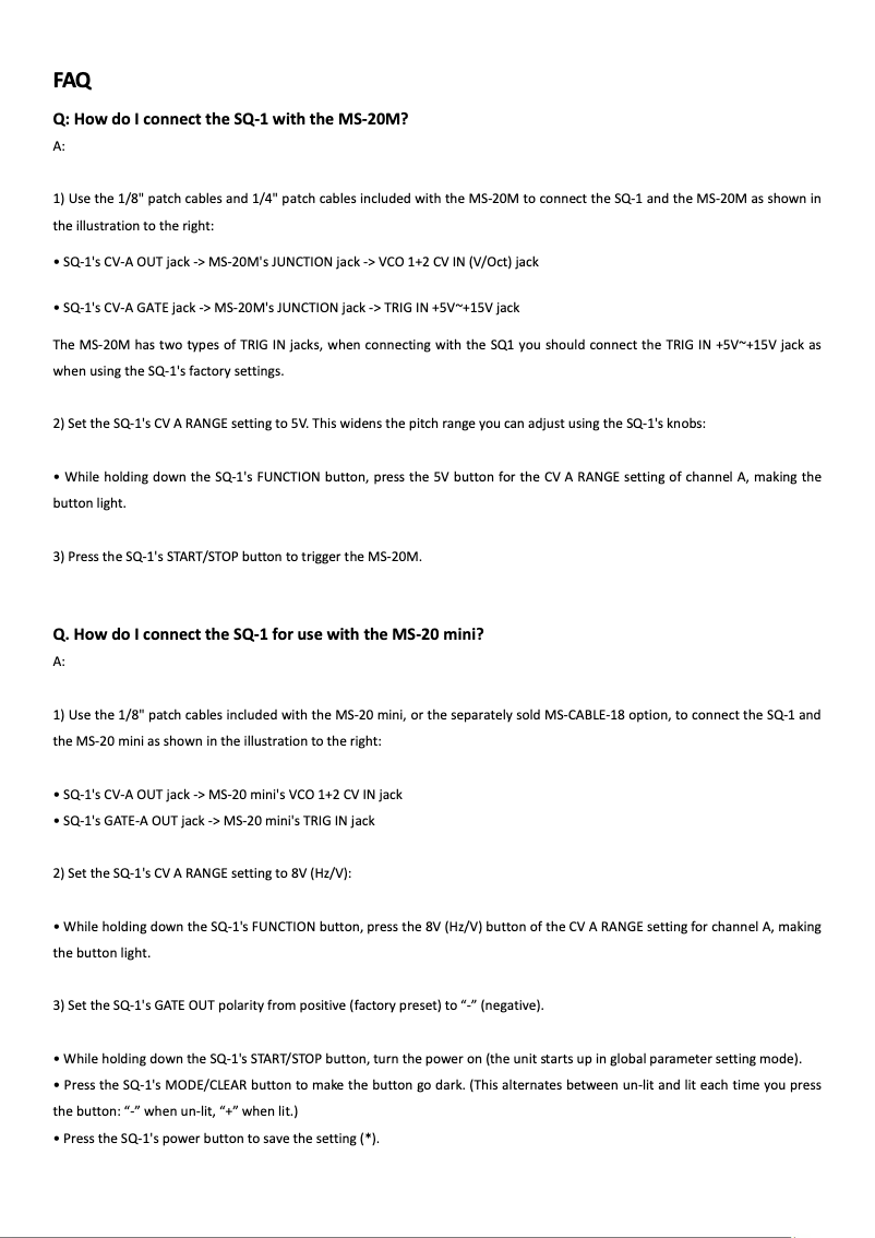 Página 1 del manual Preguntas frecuentes Korg SQ-1