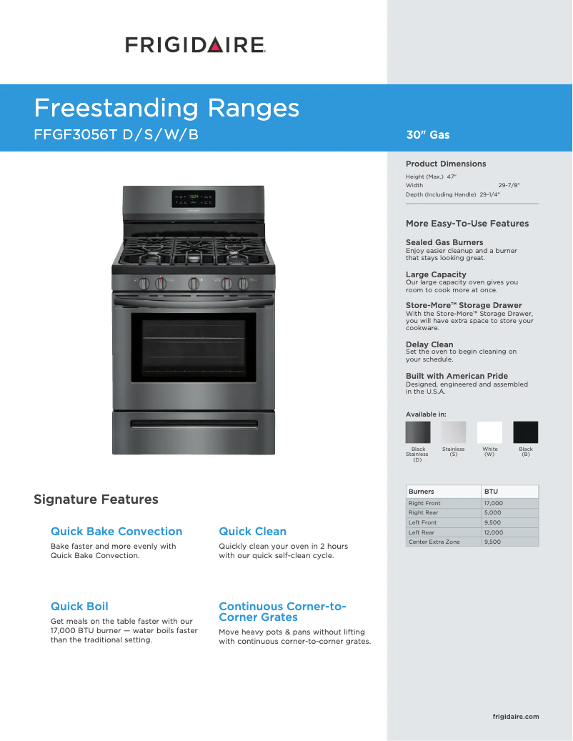 Page n°1 - Fiche technique Frigidaire FFGF3056TS