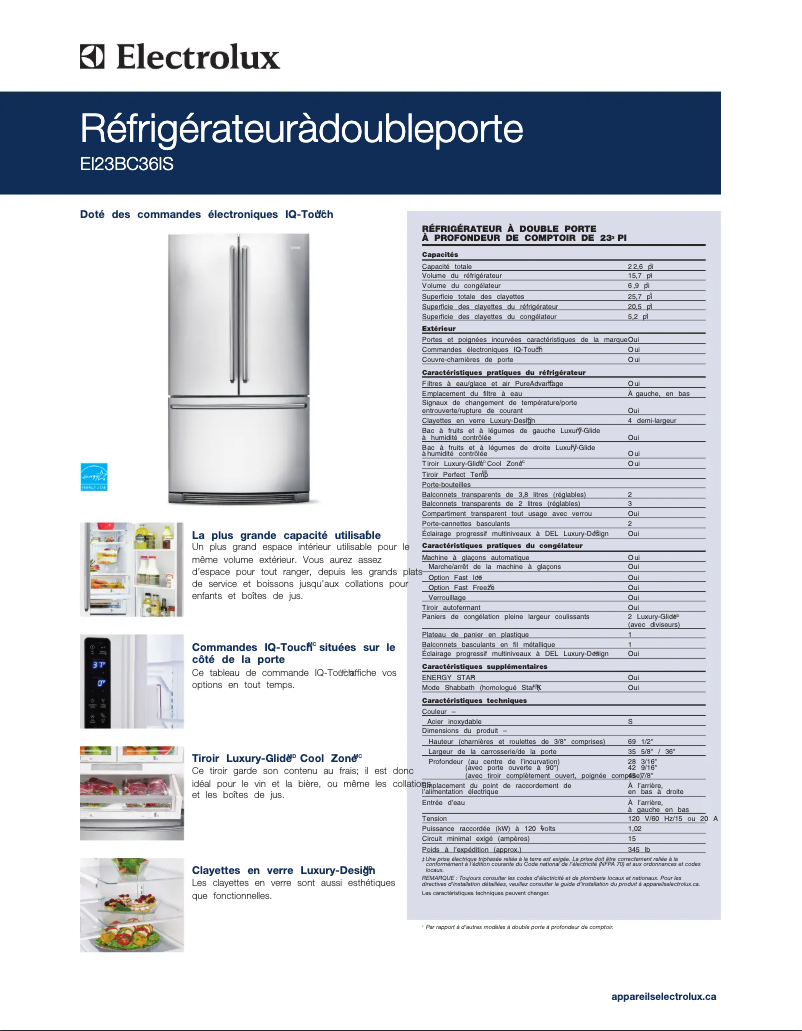 Page n°1 - Fiche technique Electrolux EI23BC36IS