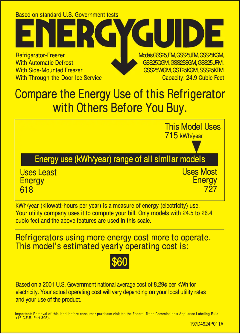 Page 1 of the manual Energy Label GE GSS25WGMBB