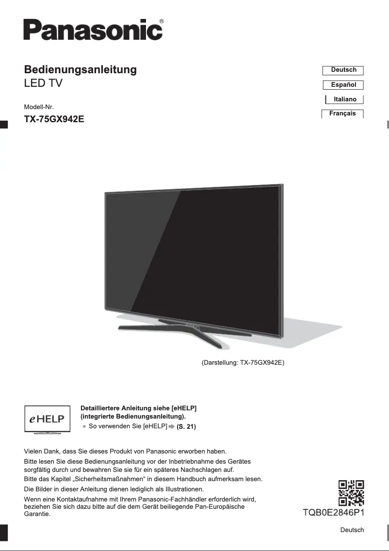 Image de la première page du manuel de l'appareil TX-75GX942E