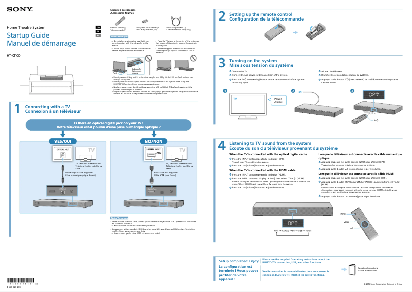 Page n°1 - Guide d'installation Sony HT-XT100