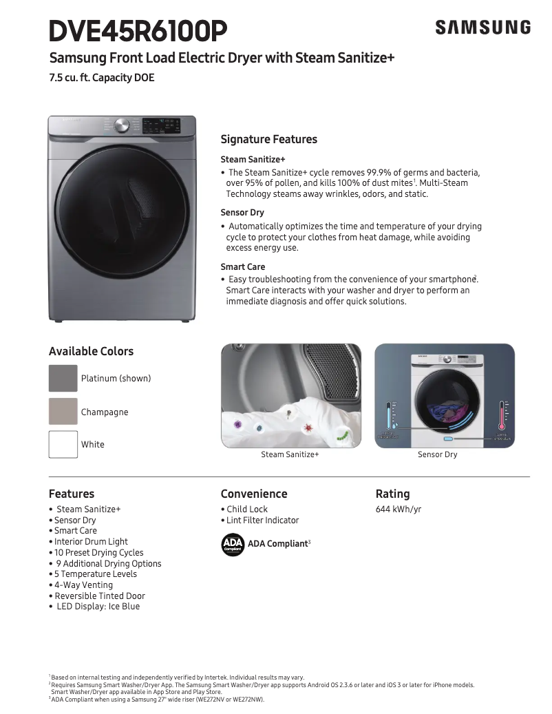 Página 1 del manual Ficha técnica Samsung DVE45R6100P