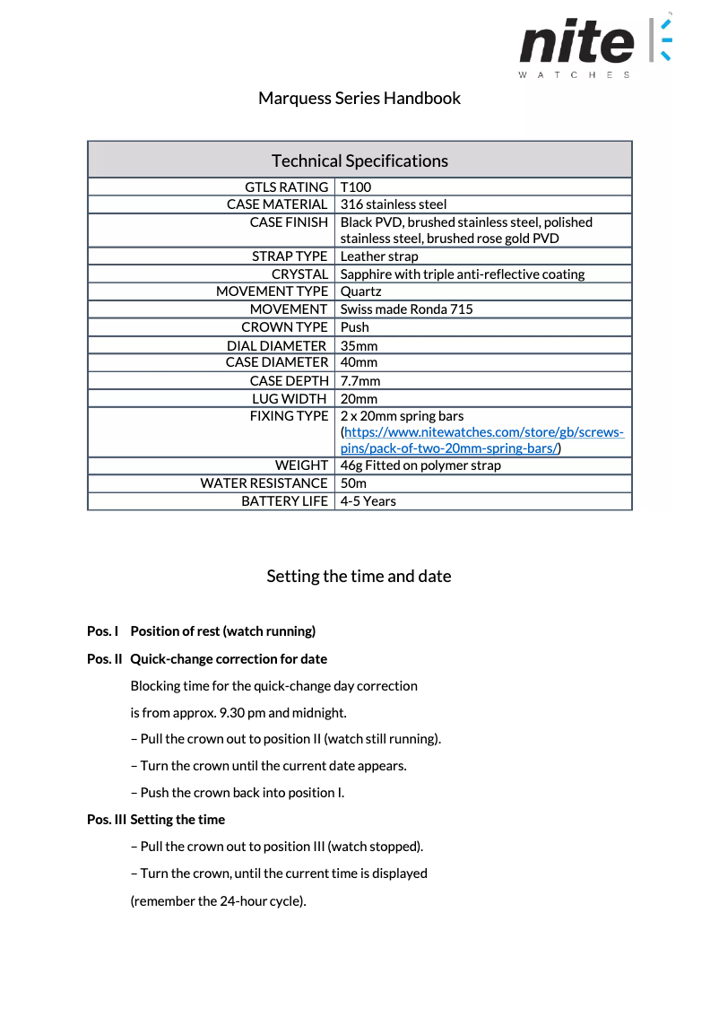Page 1 de la notice Manuel utilisateur Nite Marquess-215