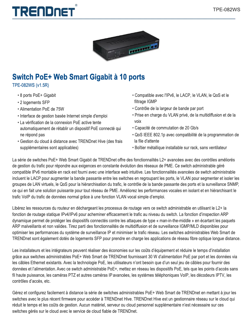 Image de la première page du manuel de l'appareil TPE-082WS