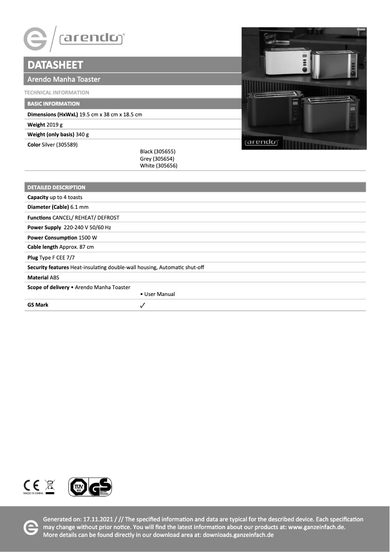 Image de la première page du manuel de l'appareil Manha 305655