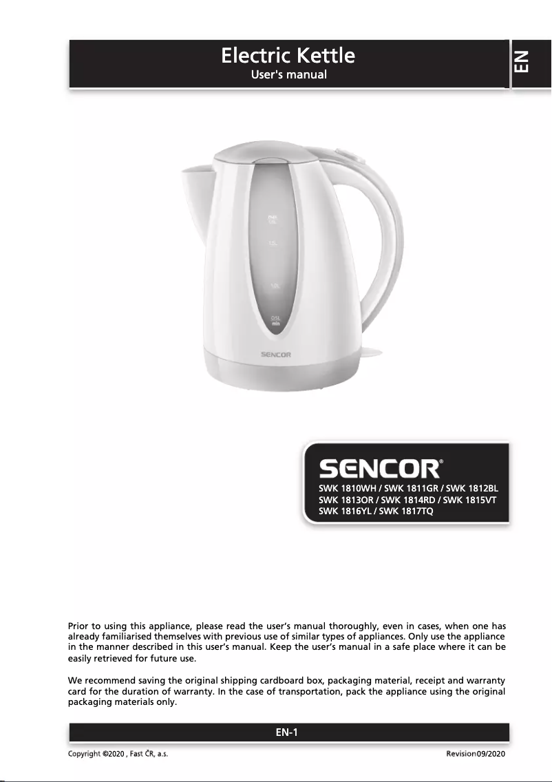 Page n°1 - Manuel utilisateur Sencor SWK 1813OR