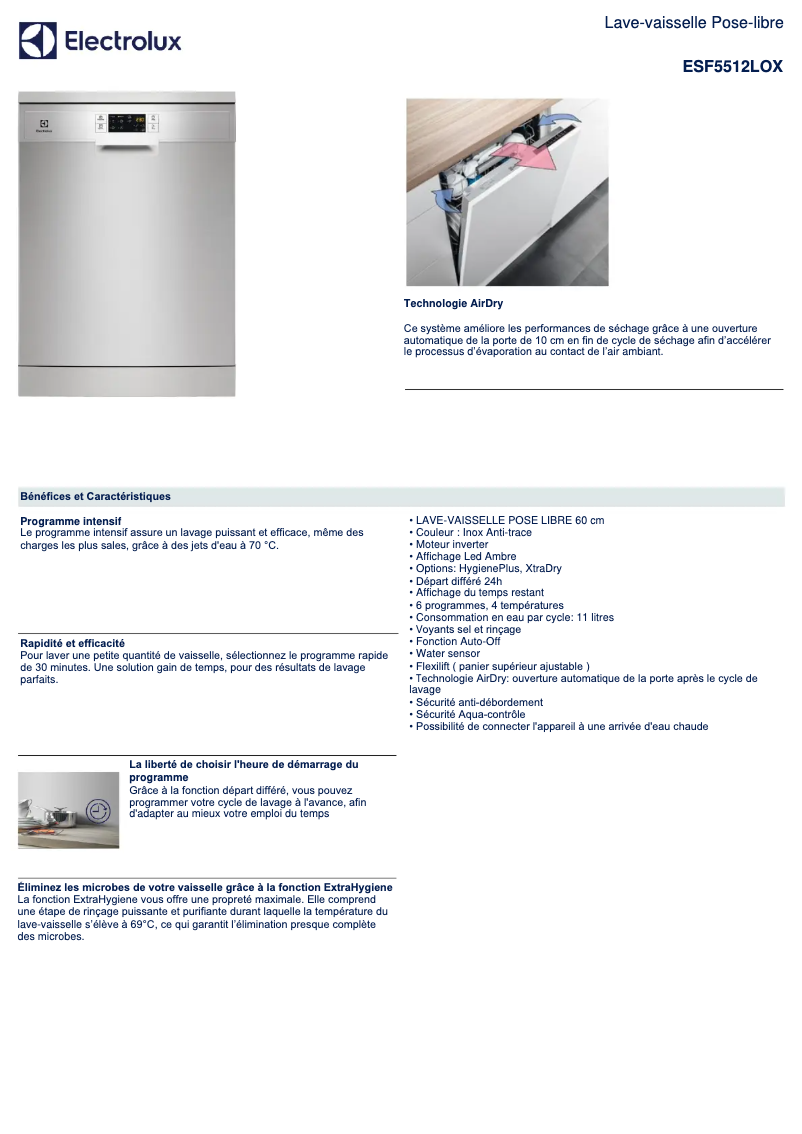 Page n°1 - Fiche technique Electrolux ESF5512LOX