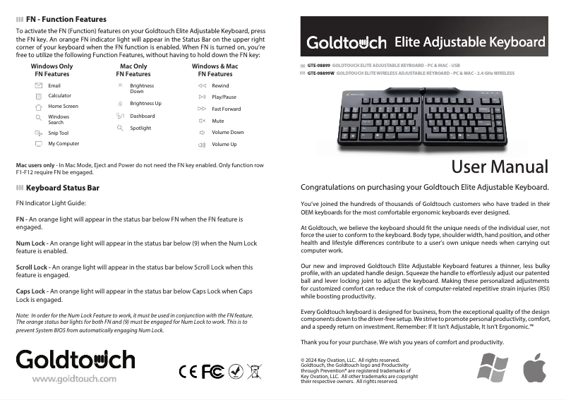 Page 1 de la notice Manuel utilisateur Goldtouch Elite GTE-08899