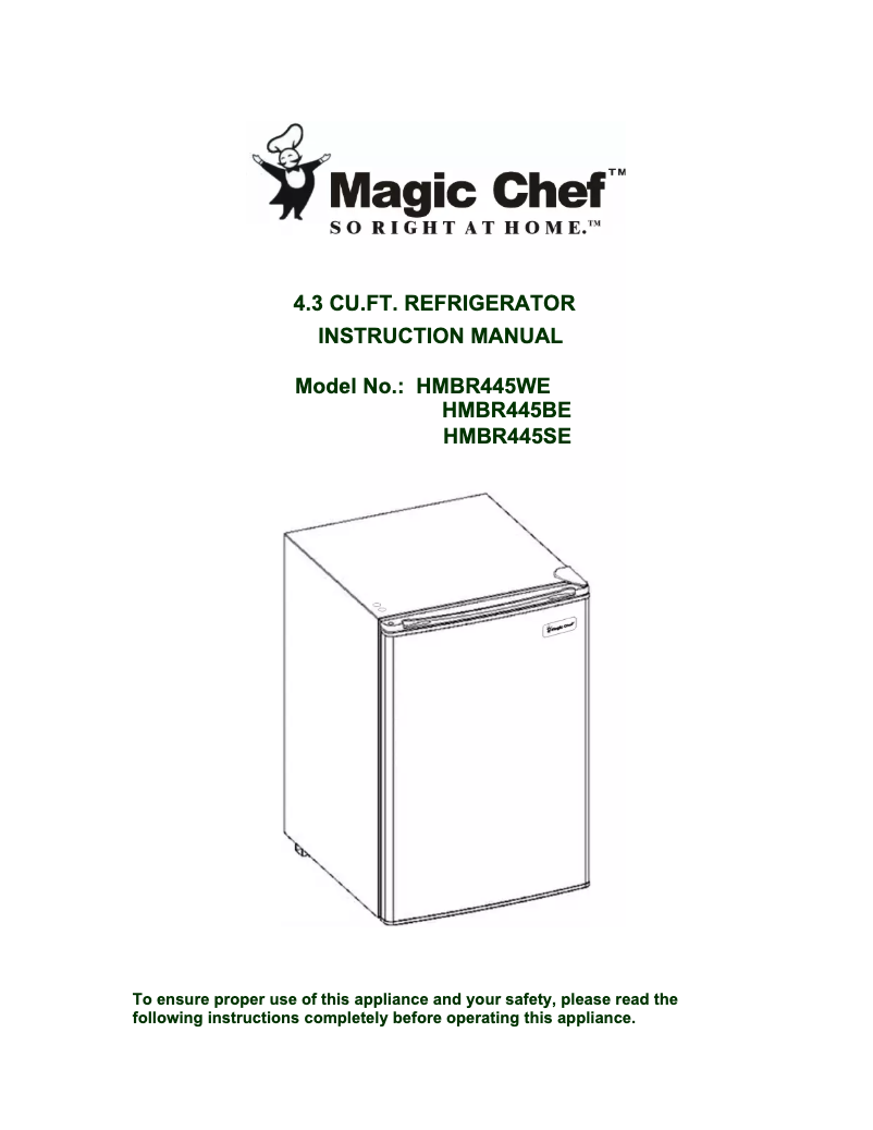 Page 1 de la notice Manuel utilisateur Magic Chef MCBR445BEF
