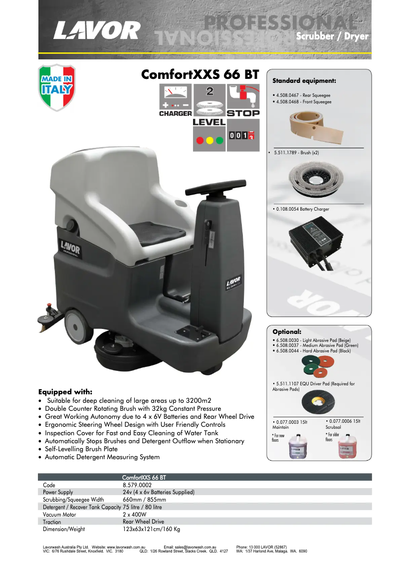 Page 1 de la notice Fiche technique Lavorwash ComfortXXS 66 BT