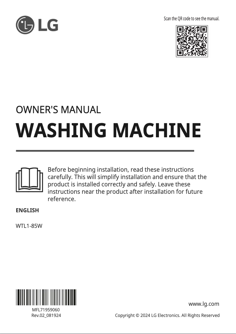Page n°1 - Manuel utilisateur LG WTL1-85W