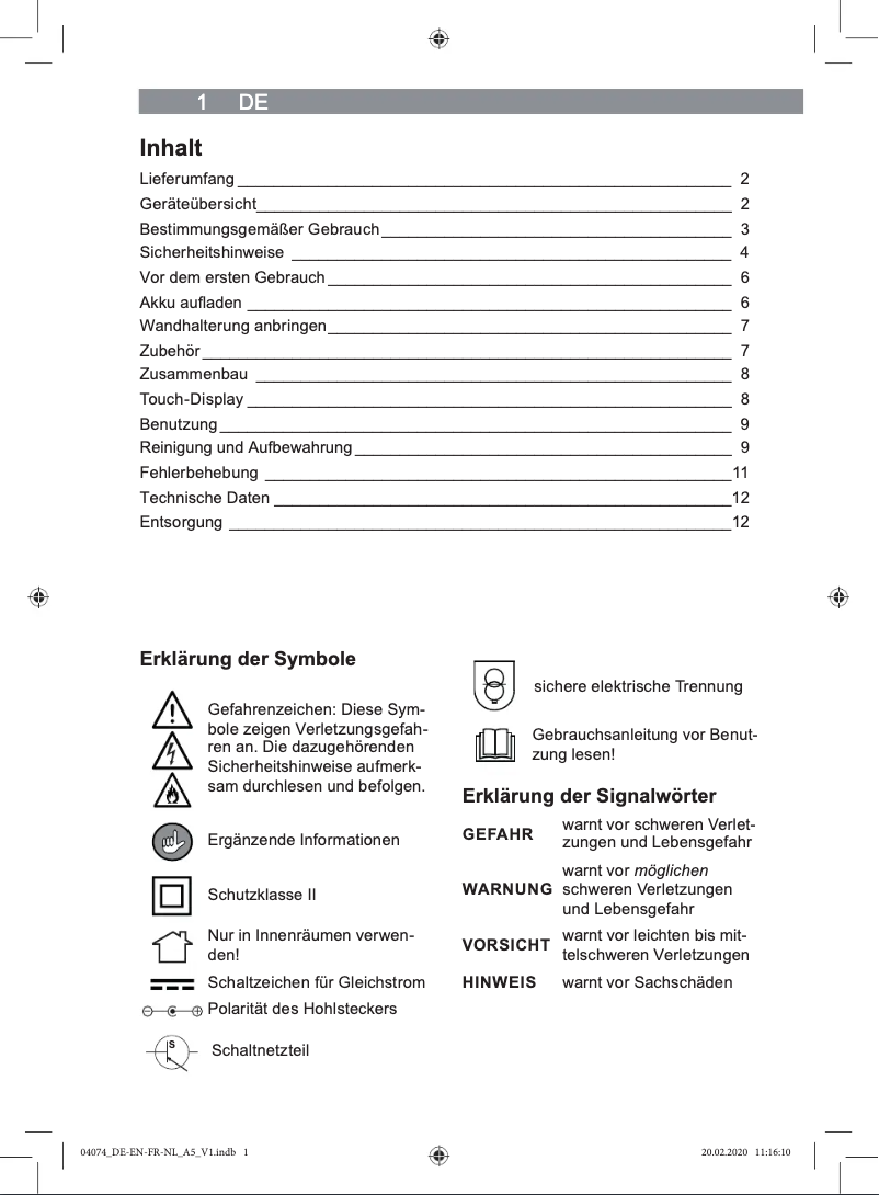 Page n°1 - Manuel utilisateur Cleanmaxx 04074