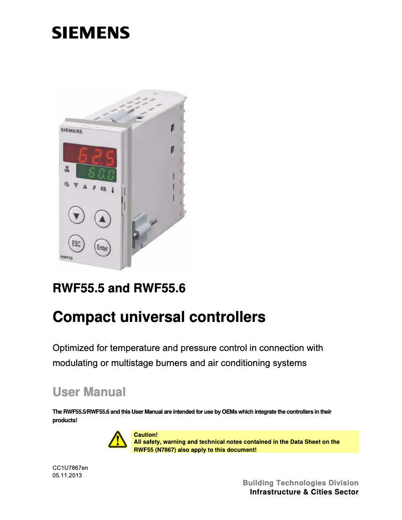 Page 1 de la notice Manuel utilisateur Siemens RWF55.6