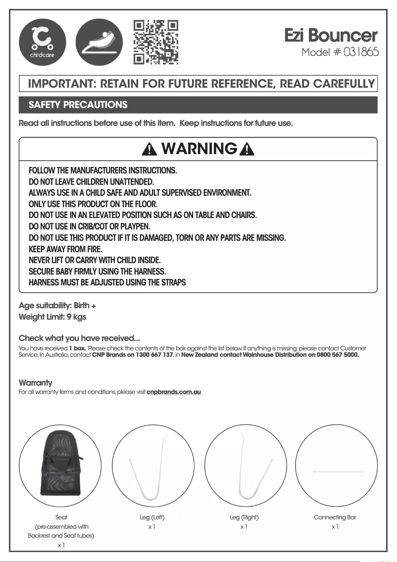Página 1 del manual Manual de usuario Childcare Ezi Bouncer 031865