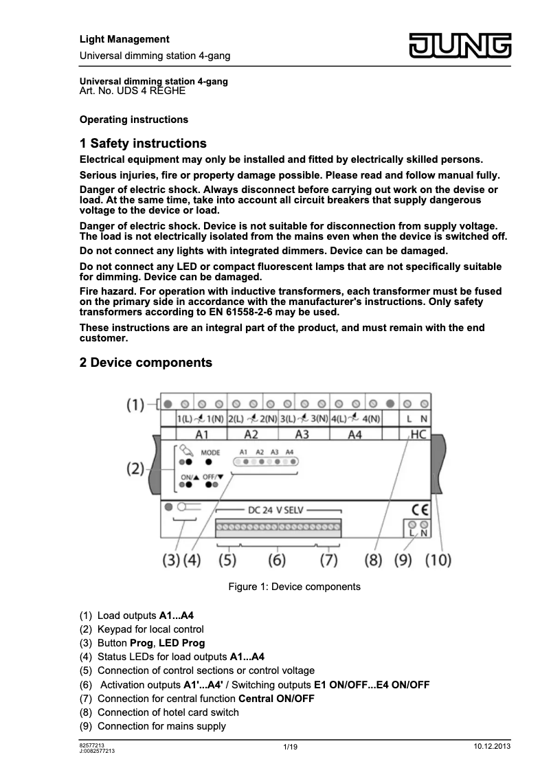 Page 1 de la notice Manuel utilisateur JUNG UDS4REGHE