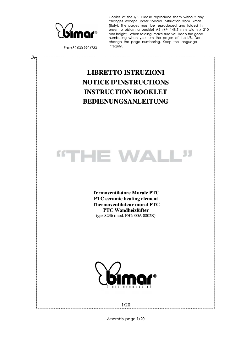 Page 1 de la notice Manuel utilisateur Bimar S236.EU