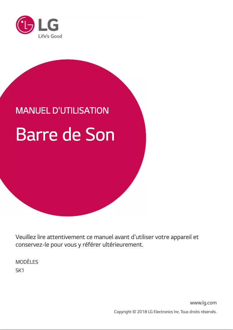 Page 1 de la notice Manuel utilisateur LG SK1