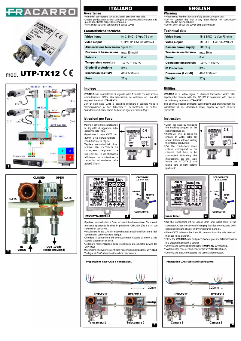 Page n°1 - Manuel utilisateur Fracarro UTP-4RX12