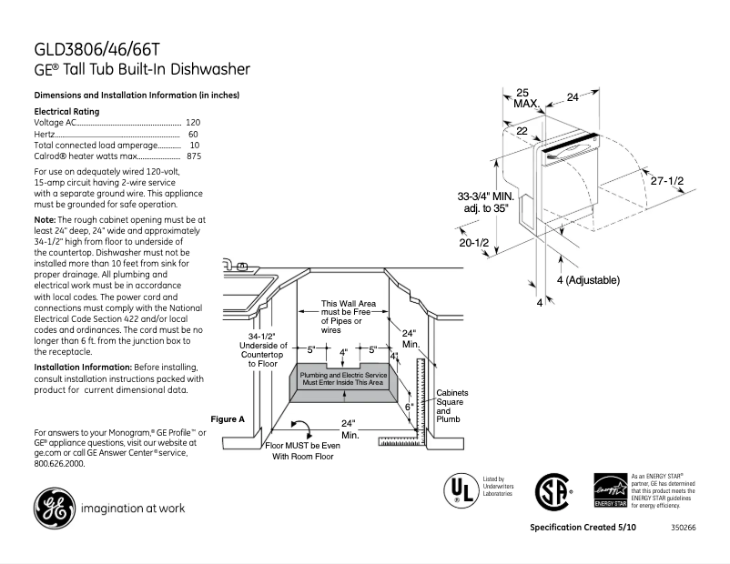 Page n°1 - Fiche technique GE GLD3846TSA
