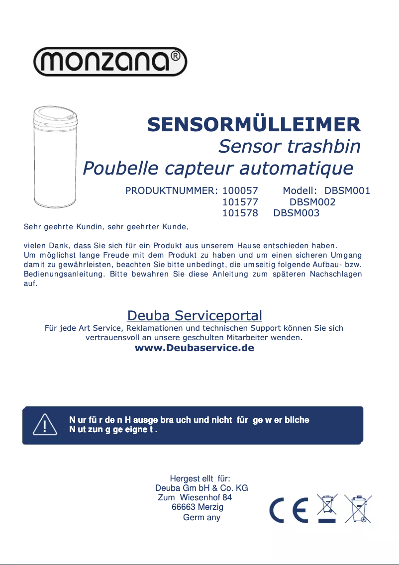 Page n°1 - Manuel utilisateur Monzana DBSM001