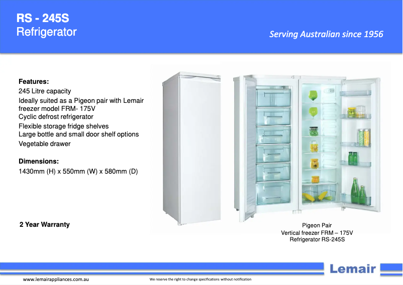 Página 1 del manual Ficha técnica Lemair FRM-175V