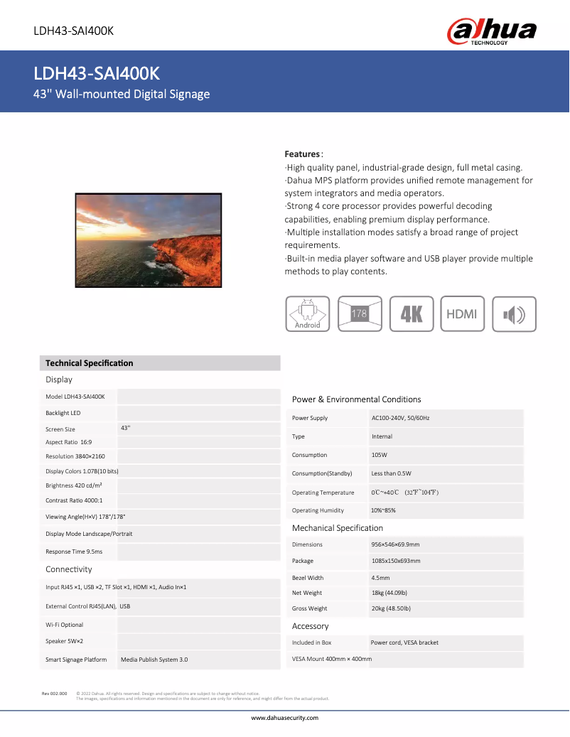 Image de la première page du manuel de l'appareil LDH43-SAI400K