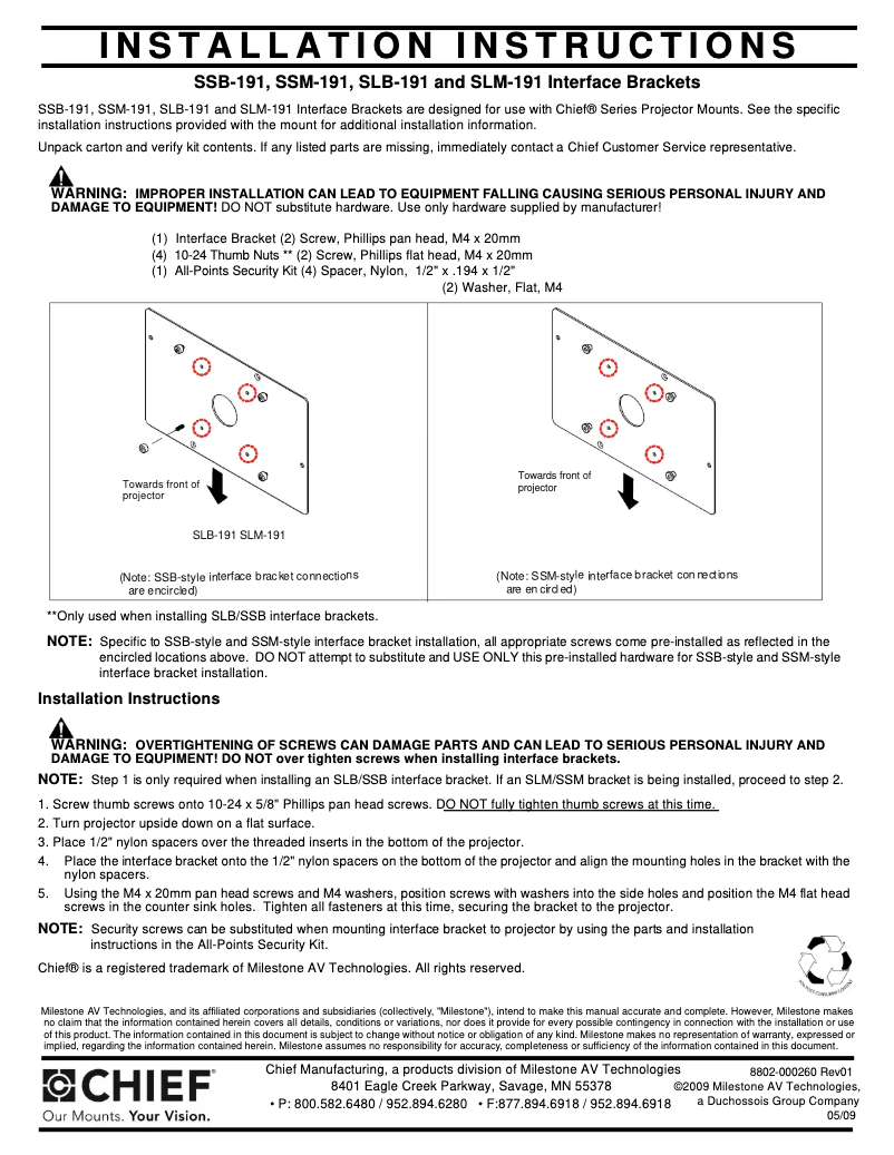 Page 1 de la notice Manuel utilisateur Chief SLM191